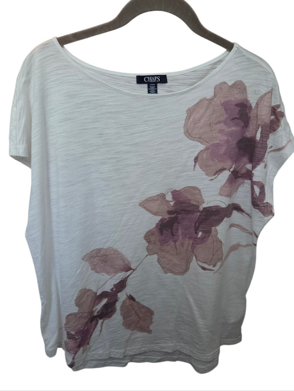 Chaps Floral Scoop Neck Top Tshirt L